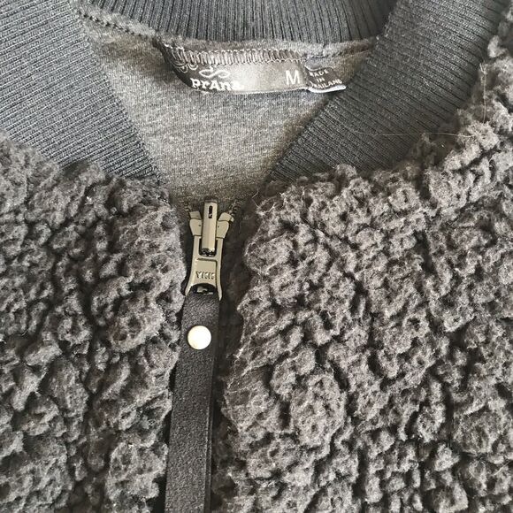 prAna Polar Escape Womens Size M Black Sherpa Fleece Reversible Bomber Jacket - Picture 3 of 8